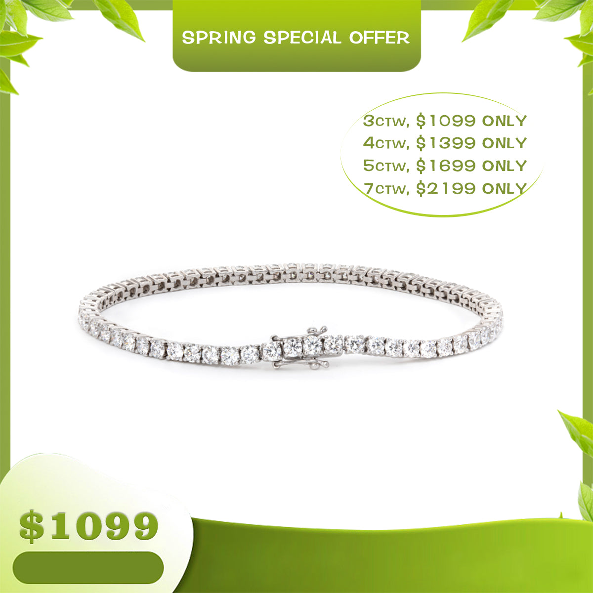 14K Gold Exclusive Spring Special Offer Lab Diamond Tennis Bracelet