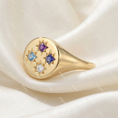 4 Birthstones Compass Signet Ring