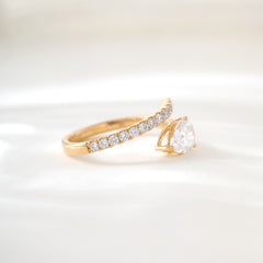 1CT Pear Shape Open Wrap Bypass Half Pavé Ring