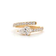 1CT Pear Shape Open Wrap Bypass Half Pavé Ring