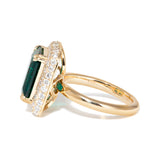 14K Yellow Gold 3.5ct Lab Zambian Emerald Double Claw Prongs Ring with Round Lab Diamond Halo