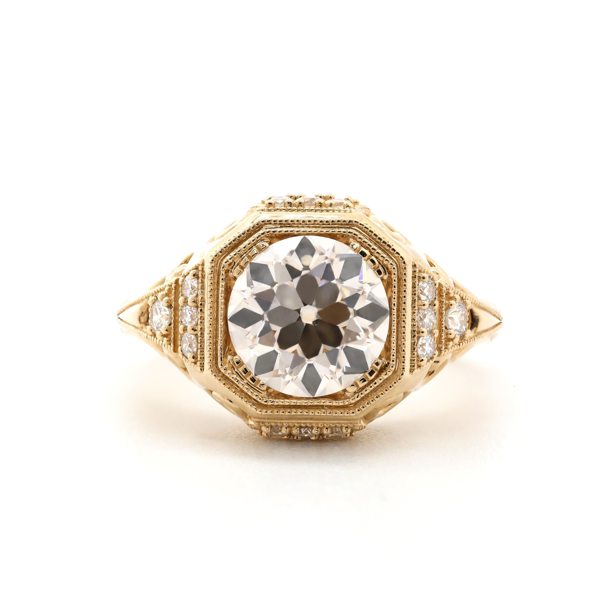 2.29CT Old European Cut Lab Diamond Art Deco Octagonal Bezel Ring - MMR