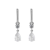 2.5 ct tw Pear Cut and Round Cut Lab Diamond Three Prong Basket Hoop Earrings - MMR