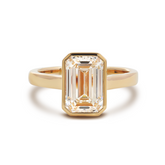 14K Yellow Gold 3ct Emerald Cut Lab Diamond Bezel Solitaire Ring