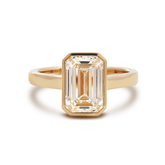 14K Yellow Gold 3ct Emerald Cut Lab Diamond Bezel Solitaire Ring