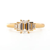 1ct Emerald Cut Lab Diamond 4 Round Prong Basket Five-stone Ring with Half Bezel Baguette Cut Side Stones