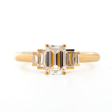 1ct Emerald Cut Lab Diamond 4 Round Prong Basket Five-stone Ring with Half Bezel Baguette Cut Side Stones