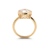 14K Yellow Gold Round Lab Diamond Bezel Crowm Basket Solitaire Ring
