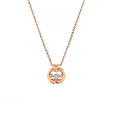 14K Rose Gold Round Lab Diamond Apple Pendant Necklace with Round Lab Diamond in A Diamond-Cut Texture Halo