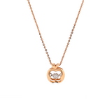 14K Rose Gold Round Lab Diamond Apple Pendant Necklace with Round Lab Diamond in A Diamond-Cut Texture Halo