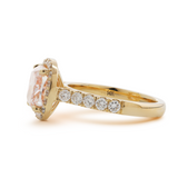 14K Yellow Gold 3ct Cushion Cut Pink Lab Diamond Ring with Round Lab Diamond Halo and U-shape Pave