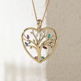 14K Yellow Gold Heart Shape Pendant Necklace - Tree of the Soul Design