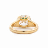18K Yellow Gold 3.5ct Old Mine Cut Lab Diamond Half Bezel Statement Ring with Hidden Round Lab Emerald Wave Pave