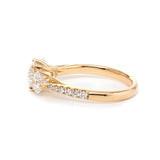 14K Yellow Gold Round Brilliant Cut Lab Diamond Pave Three Stone Ring