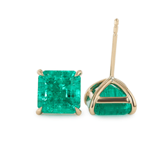 Asshcer Cut Colombian Lab Emerald 4 Claw Prong Basket Stud Earrings