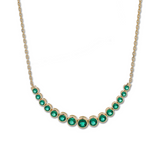 14K Yellow Gold Round Lab Columbian Emerald Bezel Smile Pendant Necklace