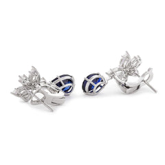 18K White Gold Pear Shaped Sapphire Cluster Lab Diamond Leverback Earrings