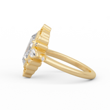 14K Yellow Gold 2ct Elongated Hexagonal Cut Lab Diamond Victoran-Style Bezel Ring with Floral Motifs