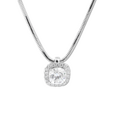 14K White Gold 2ct Cushion Lab Diamond Pendant Necklace with Round Lab Diamond Halo and Snake Chain