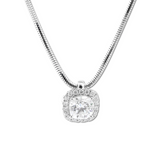 14K White Gold 2ct Cushion Lab Diamond Pendant Necklace with Round Lab Diamond Halo and Snake Chain