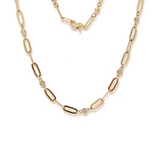 14K Yellow Gold Round Lab Diamond Cross Squashed Chain Station Necklace