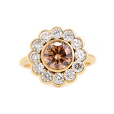 14K Yellow Gold 1.5ct Round Cut Light Brown Lab Diamond Bezel Ring with Roound Lab Diamond Halo