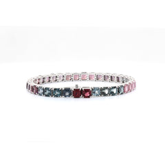 10K White Gold Asscher Cut Rainbow Color Natural Gemstone Tennis Bracelet