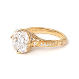 14K Yellow Gold 3ct Old Mine Cut Lab Diamond Crown Setting Diamond-milling Vintage Ring with Round Lab Diamond Side-stone