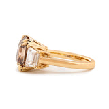 14K Yellow Gold 7.01ct Asscher Cut Brown Lab Diamond Double Claw Prongs Three-stone Ring with Two Trapezoid Step Cut Diamonds