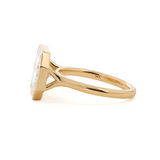 14K Yellow Gold 2.5ct Antique Emerald Cut Lab Diamond Ring with Tapered Step Cut Lab Diamond Halo