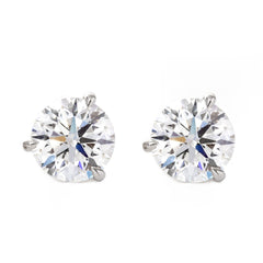 14K White Gold Stud Earrings with 2 ct tw Round Cut Lab Diamond Three-Prong Basket
