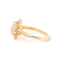 14K Yellow Gold 2.5ct Elongated Cushion Cut Lab Diamond Victoran-Style Ring with Floral Motifs