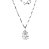 14K White Gold Necklace with 6ct Pear Shaped Lab Diamond Pendant in 3 Prong Basket Setting and Rolo Chain