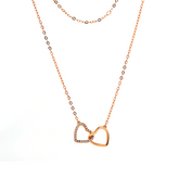 14K Rose Gold Toi et Moi Heart Shape Pendant Necklace with Round Lab Dimaond Pave