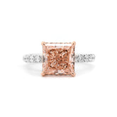 3.31ct Princess Cut Lab Pink Diamond 4 Claw Prongs Setting Engagement Pave Ring with Hidden Halo