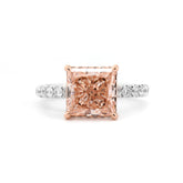 3.31ct Princess Cut Lab Pink Diamond 4 Claw Prongs Setting Engagement Pave Ring with Hidden Halo