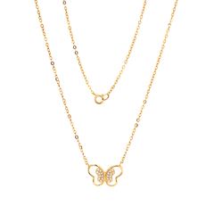 14K Yellow Gold Round Lab Diamond Pave Butterfly Pendant Necklace