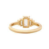 1ct Emerald Cut Lab Diamond 4 Round Prong Basket Five-stone Ring with Half Bezel Baguette Cut Side Stones