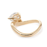 14K Yellow Gold 2 Carat Solitaire Diamond Ring with Pear Cut Lab Diamond and Wave Design