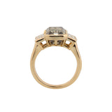 14K Yellow Gold 3.5ct Emerald Cut Brown Lab Diamond Three-stone Bezel Ring with Two Baguette Cut Lab Diamonds