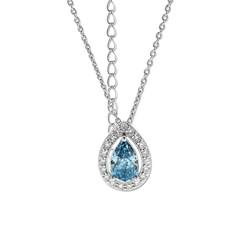 Platinum 1ct Pear Shaped Fancy Blue Lab Diamond Pendant Necklace with Round Lab Diamond Halo