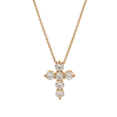 18K Yollow Gold Round Lab Diamond 6-Stone Cross Pendant Necklace