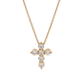 18K Yollow Gold Round Lab Diamond 6-Stone Cross Pendant Necklace