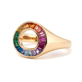 14K Yellow Gold Baguette Cut Rainbow Color Lab Sapphire Channel Setting Sphere Ring