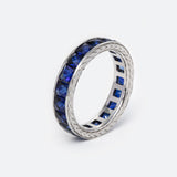 14K White Gold Princess Cut Sapphire Eternity Ring| Fiorese Jewelry