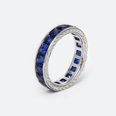 14K White Gold Princess Cut Sapphire Eternity Ring| Fiorese Jewelry
