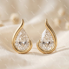 2ctw Pear Shape Half Bezel Stud Earrings - MMR