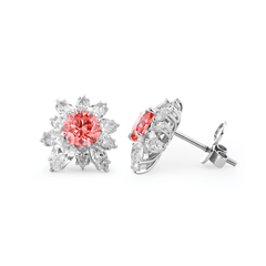 2CTW Pink Round - Cut Lab Diamond Floral Nature - Inspired Stud Earrings - MMR