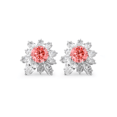 2CTW Pink Round - Cut Lab Diamond Floral Nature - Inspired Stud Earrings - MMR