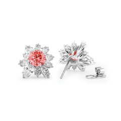 2CTW Pink Round - Cut Lab Diamond Floral Nature - Inspired Stud Earrings - MMR